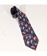 AXXA Mens Tie 100% Silk Red / Blue Geometric Made in USA Size 57"x3.75" New - $14.98