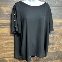 EST. Black Blouse Button Sleeve Details Size XL Keyhole Closure Career C... - $177.07 MXN