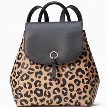 Kate Spade Adel Leopard Leather Flap Backpack K8464 Cheetah Leopardo NWT $359 FS - £134.49 GBP