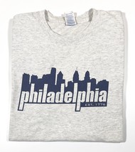 City of Philadelphia Heathered Grey T-Shirt w/Navy Blue City Skyline Graphic, LG - £12.12 GBP