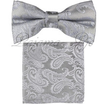 NEW MEN&#39;S Paisley Bow tie and Pocket Square Hankie Set Wedding Party Pro... - £8.89 GBP