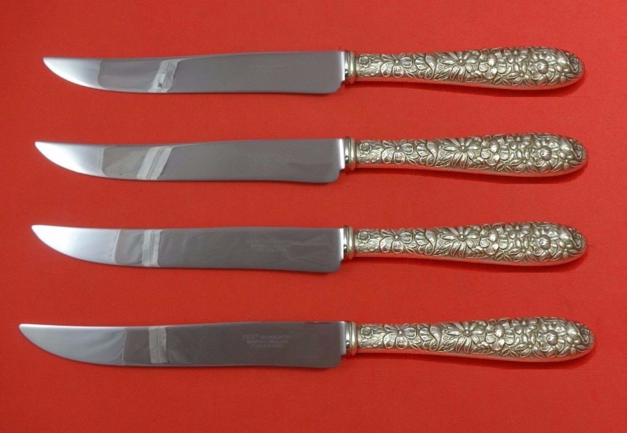 Southern Rose by Manchester Sterling Steak Knife Set 4pc Texas Sized Custom - $286.11
