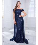 Off Shoulder Dazzling Sequin Fitted Bodice Evening Night Dress with Deta... - £95.02 GBP