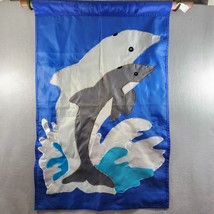 Double DOLPHIN Flag BANNER Applique Reversible Double Sided 28.5&quot; x 43.5” 1993  - £10.08 GBP