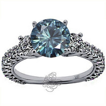 2.31CT Women&#39;s Round Blue Diamond Engagement Ring 18K Solid White Gold - £2,348.34 GBP