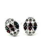 Ethnic Indian Handmade Crystal Enamel Toe Rings Pair Real Solid Silver - £14.93 GBP