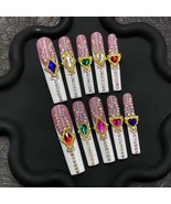 Royal Jewel Crystal Press-On Nails Long Coffin Glam Set glue on artifici... - $28.99