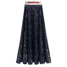 Black Sequin Maxi Skirt Women Plus Size Sequin Skirt Black Sparkly Skirt image 1