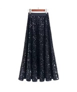 Black Sequin Maxi Skirt Women Plus Size Sequin Skirt Black Sparkly Skirt - $55.99