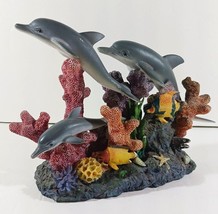 DOLPHIN FAMILY Swimming Over The Reef Under The Sea Figurine Coral Fish Starfish - $15.95