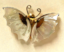 Vintage Beautiful Delicate Small MOP  Butterfly 1.75 In. wide with &quot;C&quot; clasp - £6.99 GBP