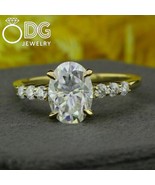 2CT Oval Moissanite engagement Ring Unique Vintage White Yellow engageme... - $988.00