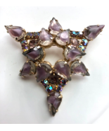 Vintage Amethyst AB Rhinestone Doomed Triangle Pin Brooch 2.5&quot; x 2.5&quot; MCM - $61.54 CAD
