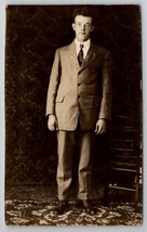 RPPC Young Man In Suit For Portrait Real Photo c1910 Postcard N25 - £6.34 GBP
