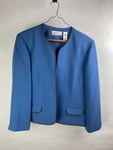 Alfred Dunner Womens Petite 16P Solid-Blue Jacket, Black/White Stitch Trim Lined - £17.52 GBP