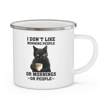 black cat I don&#39;t like mornings animal  Enamel Camping Mug will do custo... - £19.54 GBP