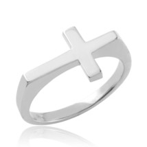 Polished Sterling Silver Flat Top Sideways Cross Ring Matte Finished Made in USA - $39.06