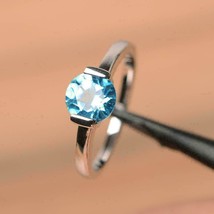 1.70Ct Round Cut Blue Topaz Solitaire Engagement Ring 14K White Gold Finish - £77.92 GBP