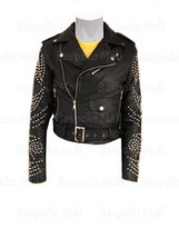New Women Unique Classic Silver Round Studded Zippered Biker Leather Jac... - £193.35 GBP+