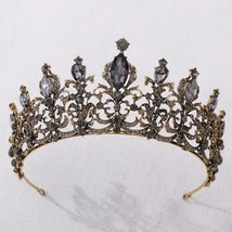 KMVEXO 2021 New Vintage Wedding Crown Bridal Headpiece Baroque Black Crystal Tia - £14.95 GBP
