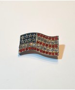 USA Flag Pin Brooch White Red Rhinestones Crystals Blue Enamel Gold Tone - $28.87 CAD