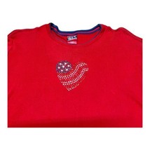 Spirit of America Ladies XL Flag Rhinestone Bling Heart Tshirt Fourth of July - £14.70 GBP