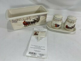 Winter Holiday Ceramic Bread/Loaf Pan W/ Pick HALLMARK Salt &amp; Pepper S&amp;P... - $14.85