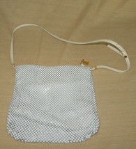 Beautiful vintage Whiting &amp; Davis white metal mesh purse with leather handle - £19.52 GBP