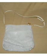 Beautiful vintage Whiting &amp; Davis white metal mesh purse with leather ha... - £19.61 GBP