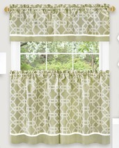 3pc Curtains Set: 2 Tiers & Valance (58"x13") CHAIN LINK, ARLINGTON, green,Achim - $21.77
