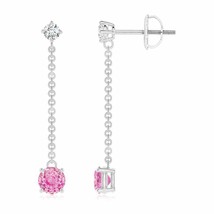 Natural Pink Sapphire Drop Earrings with Diamond in 14K Gold (A, 4MM) - £383.30 GBP