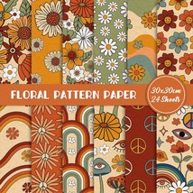 12 Designs Retro Floral Pattern Paper 24 Sheet Hippie Groovy Boho Rainbo... - $27.99