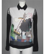 VTG Artwork Painter on Ladder Rainbow Trees Mesh Sleeves Pullover Blouse... - $39.47 CAD