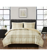 Beige Plaid Reversible 7-Piece Bed in a Bag Comforter Set with Sheets, King - $50.70