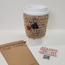 Happy Heart Treasures Sticker Coffee Cup Cozy Handmade Brown Orange Leaves - $5.00