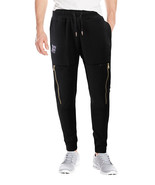 Men&#39;s Black Athletic Zipper Fitness Joggers Gym Drawstring Sweatpants Sl... - $44.92 CAD