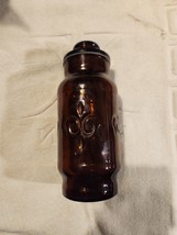 Vintage 1970s Borden Glass Apothecary Jar Dark Amber Brown Fleur de Lis 9&quot; - £11.79 GBP