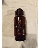 Vintage 1970s Borden Glass Apothecary Jar Dark Amber Brown Fleur de Lis 9&quot; - $20.21 CAD