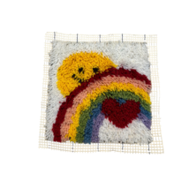 Completed Sunshine Rainbow Heart Latch Hook Rug 12x12 WonderArt - $29.64