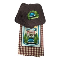 Not All Who Wander are Lost Kitchen Towel and 2 Potholders Quilted Applique - $20.40