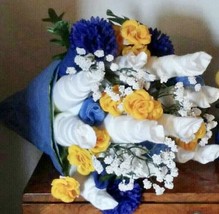Blue and Yellow Baby Shower Floral Diaper Bouquet Mom To Be Hospital Gift  - £43.90 GBP