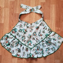 Vintage Handcrafted Half Apron Green Fruit 18&quot; Long 44&quot; Waist w/ Ties - $14.00