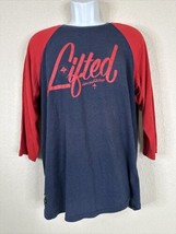 LRG Blue Red Spell Out Raglan T Shirt 3/4 Sleeve Mens Large L - £8.44 GBP