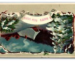 Night View Cabin Pine Bough Happy New Year 1910 DB Postcard J18 - $3.91
