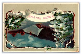 Night View Cabin Pine Bough Happy New Year 1910 DB Postcard J18 - £3.08 GBP