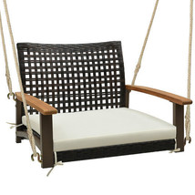 Single Rattan Porch Swing with Armrests Cushion and Hanging Ropes-White ... - $2,917.47 MXN
