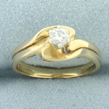 Diamond Solitaire Engagement and Wedding Ring Bridal Set in 14k Yellow Gold - £433.60 GBP