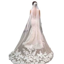 Kivary Women&#39;s Long 1 Layer Chapel Train 3M Tulle Lace Appliques Wedding... - $19.79