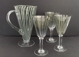 Handblown Glass Pitcher Vase Vertical White Gray Striped Smoke. - £26.02 GBP