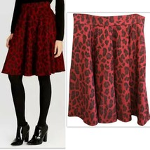 KAREN MILLEN Leopard Jacquard A-Line Wool Skirt Sz 10 42 UK 14 $240 Red Black - £68.68 GBP